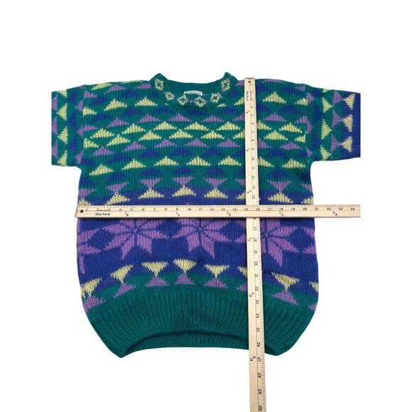 Vintage Gallagher Geometric Pattern Mohair & Acrylic Sweater Large Retro‎ Aqua - Picture 3 of 4